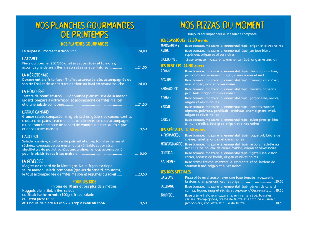Menu Printemps 2026 - LES FRANGINES DU LAC